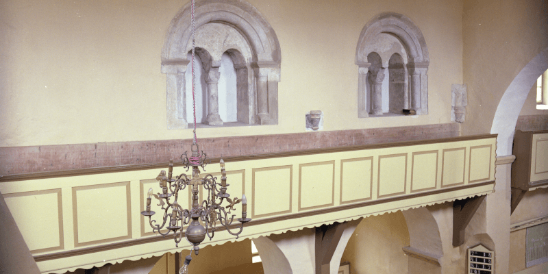 The Romanesque twin windows of the fortified church of Cata in Transylvania