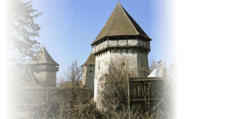 The parish tower at the the fortified church of Cata in Transylvania