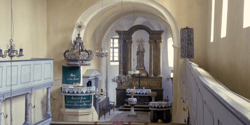 The altar of the fortified church in Ungra in Transylvania