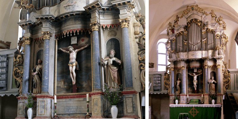 Altar and organ in the fortified church in Homorod / Hamruden in Transylvania