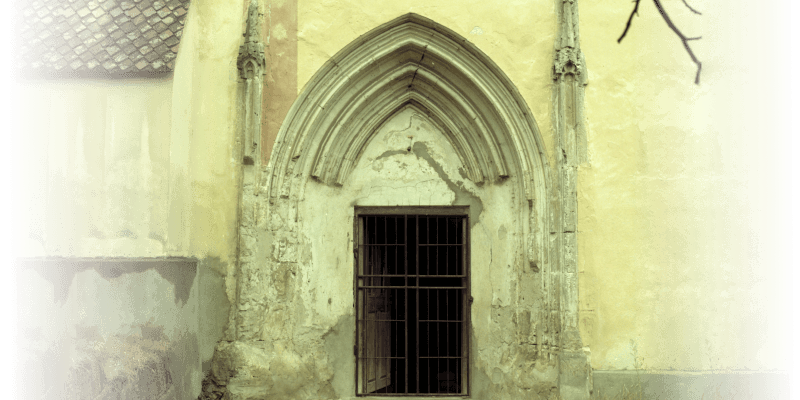 Southern portal of the fortified church of Maierus in Transylvania
