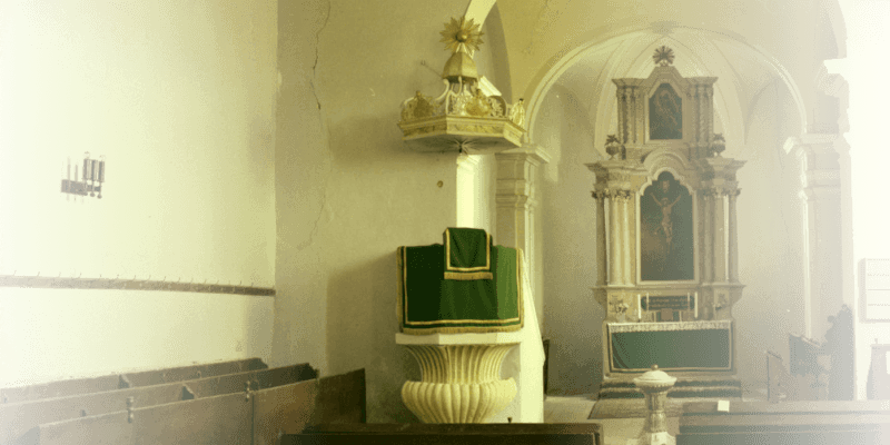 The pulpit in the fortified church in Rotbav in Transylvania
