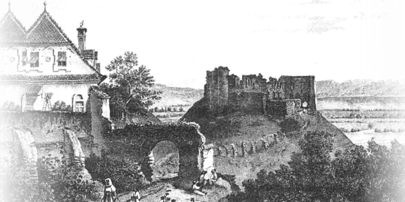 An engraving of the Feldioara Fortress in Transylvania