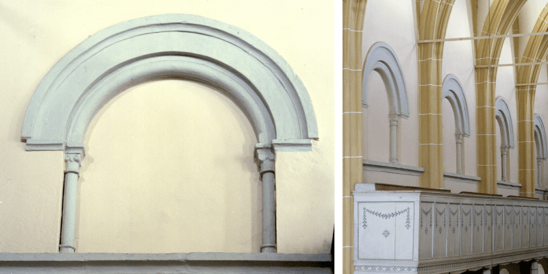 Romanesque twin windows of the fortified church of Feldioara in Transylvania