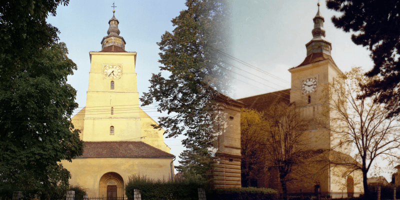 The bell tower of the fortified church of Halchiu in Transylvania