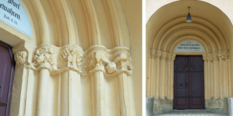 Gothic portal of the fortified church of Halchiu in Transylvania