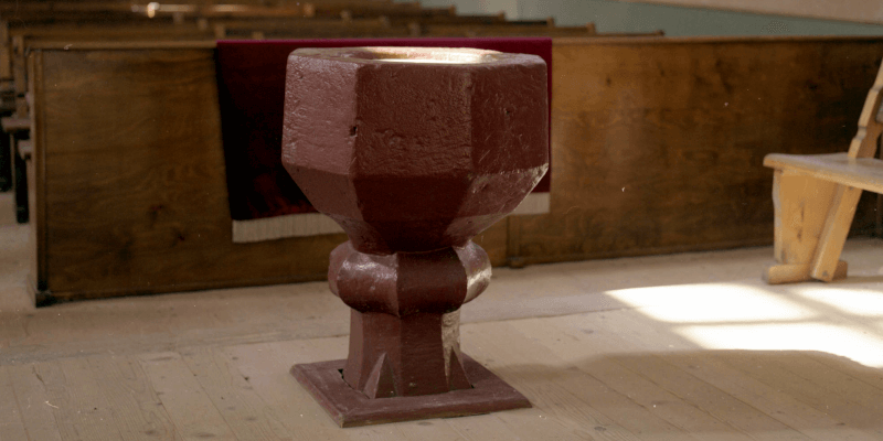 Baptismal font of the fortified church of Bod in Transylvania