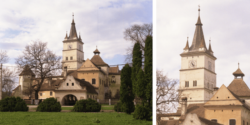 The bell tower of the fortified church in Harman in Transylvania