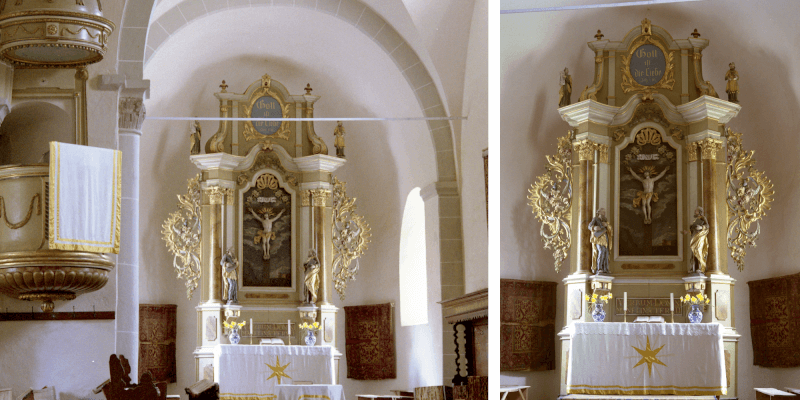 Der Altar in der Kirchenburg in Honigberg/Harman in Siebenbürgen