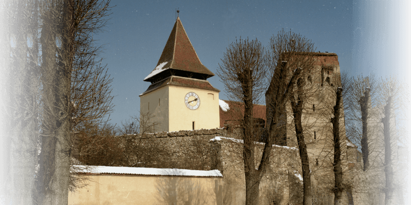 The bell tower of the fortified church of Ghimbav in Transylvania