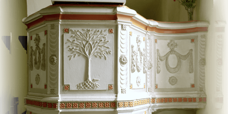 The pulpit in the fortified church in Vulcan in Transylvania