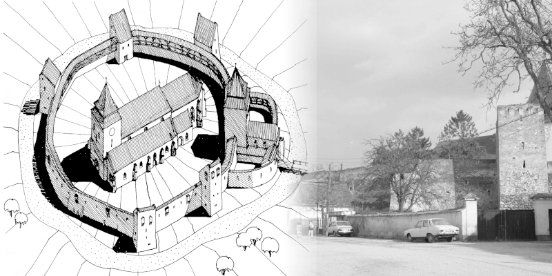 Zidul bisericii fortificate din Ghimbav in Transilvania