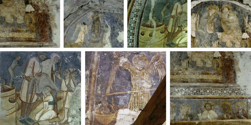 The wall paintings in the chapel in the fortified church in Sanpetru in Transylvania