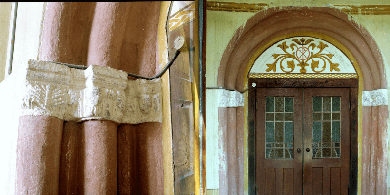 The Romanesque portal at the fortified church in Codlea in Transylvania