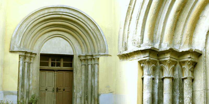 The west portal of the fortified church in Christian near Brasov in Transylvania