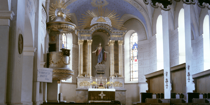 The altar of the fortified church in Christian near Brasov in Transylvania