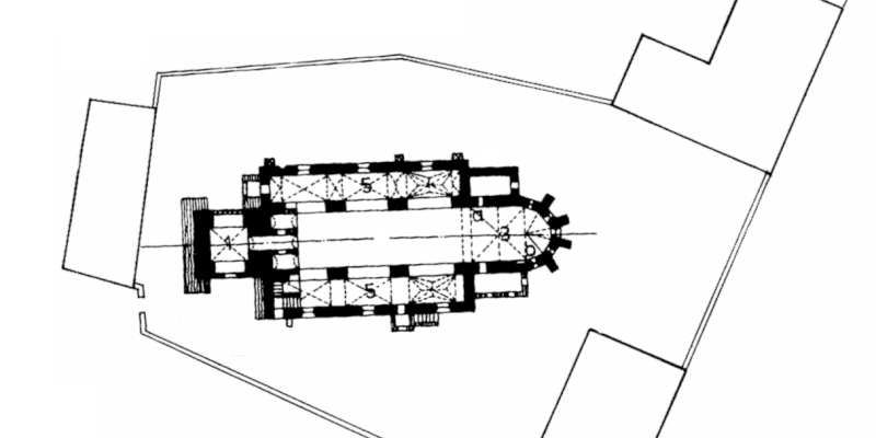 The ground plan of the former ring wall of the evangelical church in Rasnov in Transylvania