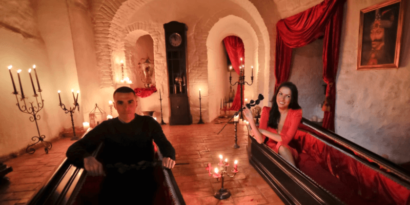 Fooled tourists in Dracula Castle in Transylvania