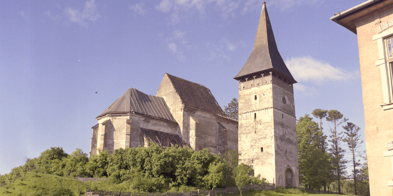 The bell tower of the fortified church of Tarpiu in Transylvania