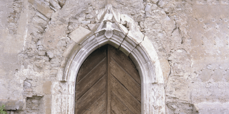 The portal of the fortified church of Tarpiu in Transylvania