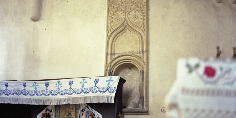 The sacramental niche in the fortified church in Crainimat in Transylvania