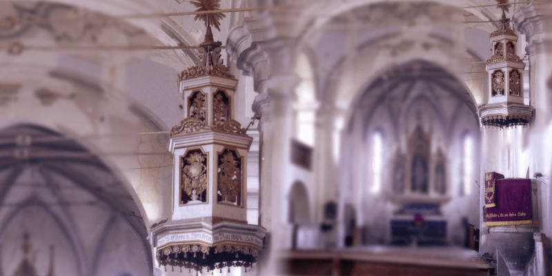 The pulpit in the fortified church in Botos in Transylvania