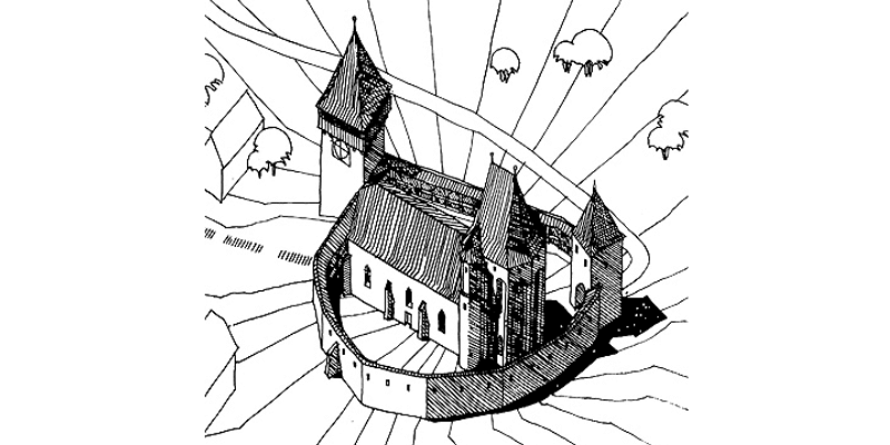 Eine Illustration der Kirchenburg von Buzd/Bußd in Siebenbuergen
